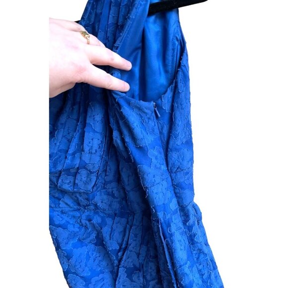 Shoshanna Size 2 Royal Blue Silk One Shoulder Burn Out Lace Floral Dress - Picture 7 of 7